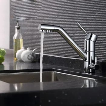 Rubinetto per filtro dell'acqua da cucina 3 in 1 Sistema di filtraggio per rubinetto a tre vie Gru per acqua Rubinetto per lavello Rubinetto da cucina girevole a tre vie Miscelatore in ottone 1