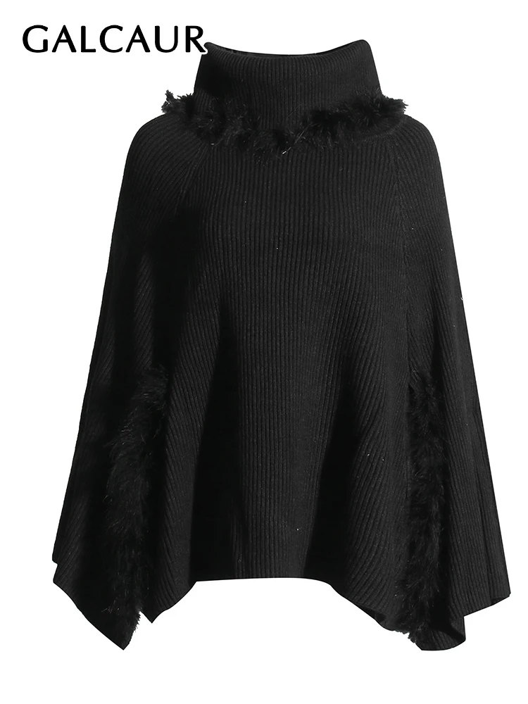 

GALCAUR Solid Patchwork Feathers Knitting Sweaters For Women Slash Neck Long Sleeve Elegant Loose Sweater Female Autumn Clothing