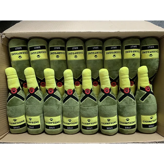 Dog Plush Toy Exclusive Supply Of Spot Wholesale Plush Filled Champagne Bottles Squeaking Dog Toys Fleece Squeak Toys 5