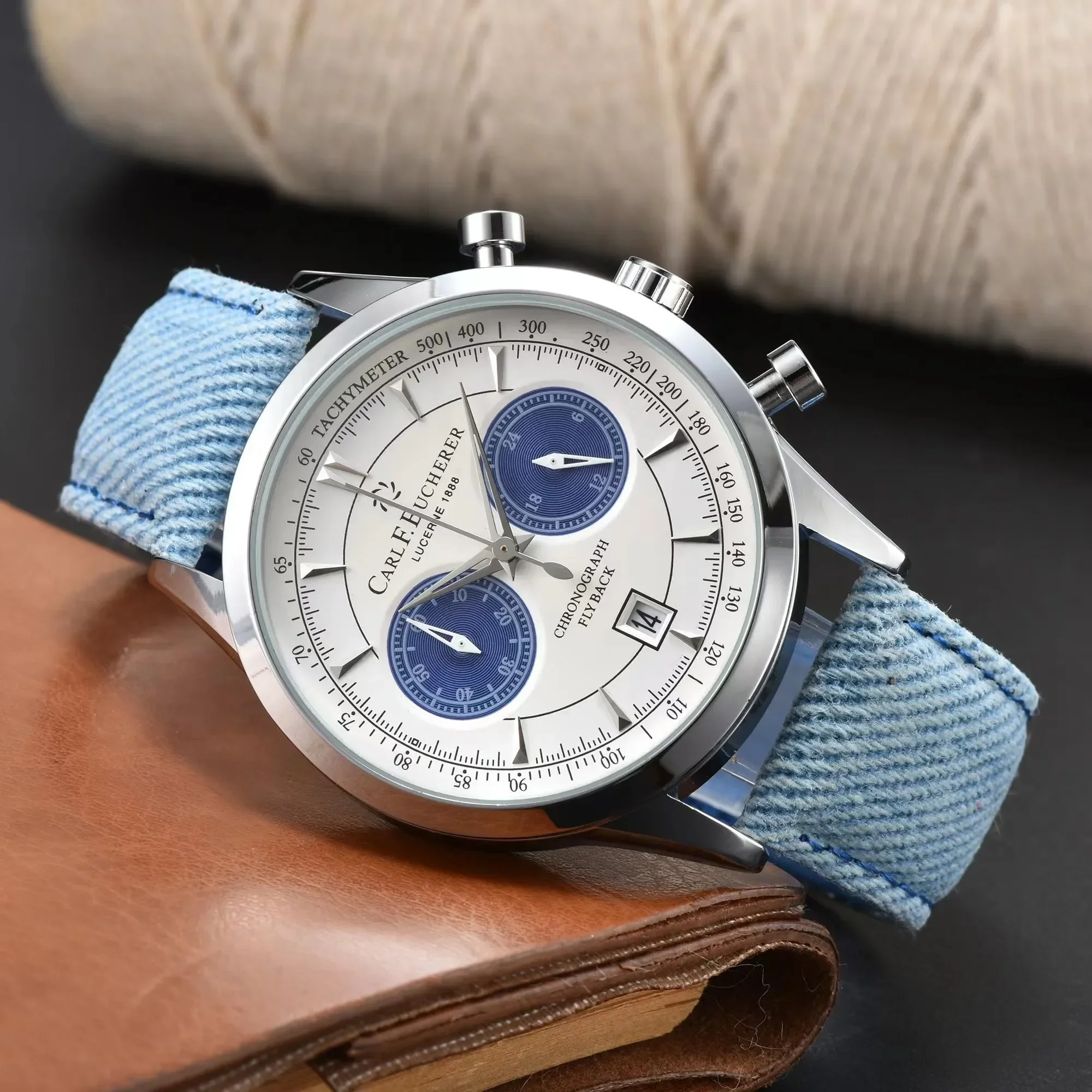 칼 F. 신제품 Bucherer 남성용 말렐론 시계 컬렉션, 패션 비즈니스 크로노 코드 시계, 컬러 밴드, 자동 날짜 쿼츠 시계