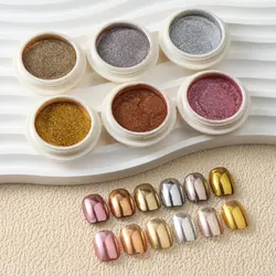 Gold & Silver Metallic Mirror Nail Art Glitter Powder - 6 - Piece Chrome Pigment Set for Gel Polish and Manicure Decoration (F - 065 - 01)