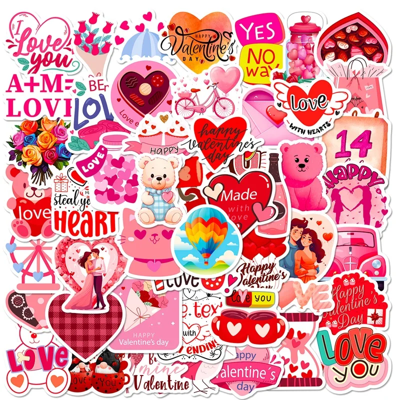 

10/30/50PCS Cartoon Valentine's Day PVC Sticker Aesthetic Children's Decoration Scrapbooking Korean Stationery School Supplies
