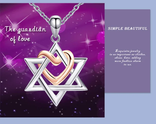 Xiaojing 925 Sterling Silver Star of David With Rose Gold Color
