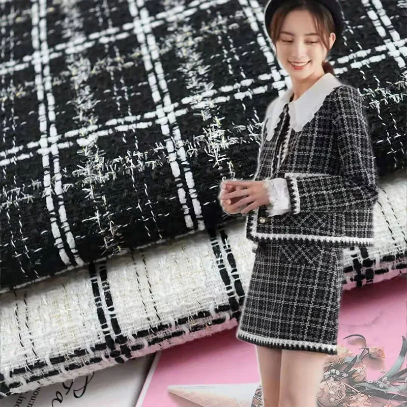 1/2/3M Woolen Tweed Fabric Lady Style Fiber Plaid Woven Tweed Fabric DIY Coat Clothing Dress Handmade Sewing Autumn Winter 5