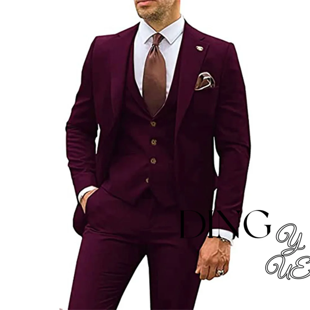 Men Suit Prom Tuxedo Slim Fit 3 Piece Groom Wedding Suit For Men Custom Blazer Terno Masuclino 3 Pieces (jacket+vest+pant)