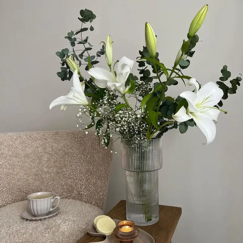 Vertical Pattern Glass Vase Nordic Transparent Hydroponic Flowerpot Decorative Ornaments Living Room Flower Vase Home Decoration 5