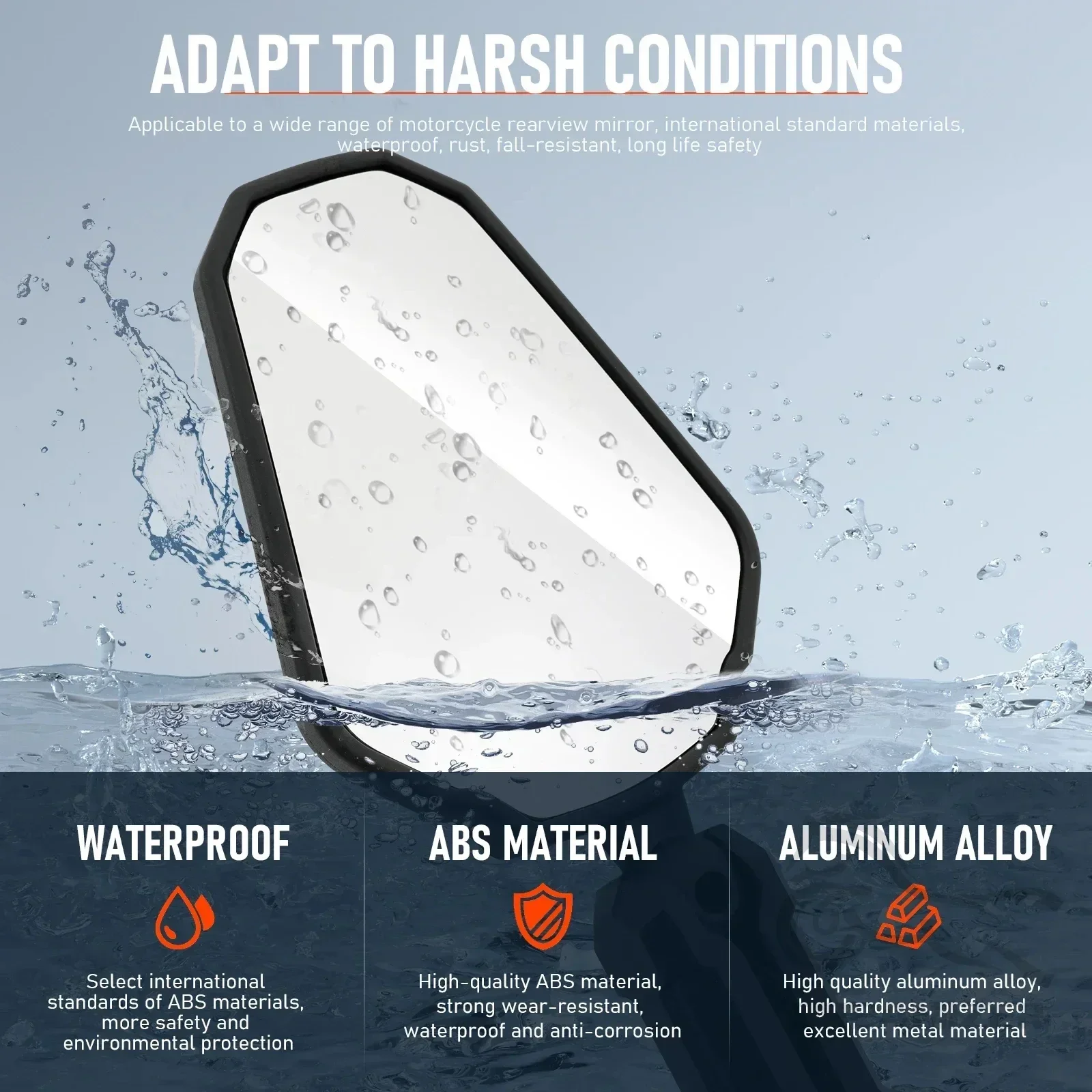 Adventure Mirrors for Street ATV Dirt Quad Bike Motorcycle Rearview Side Mirror Adjustable Universal M8 M10 Bolt Handlebar Mount