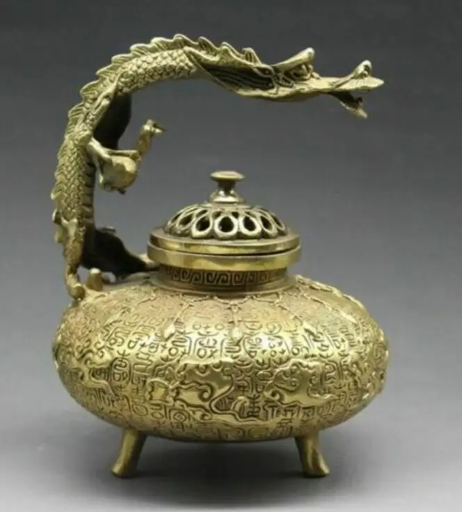 

Chinese Handwork Tibet Copper Bronze Carved Dragon Incense Burner