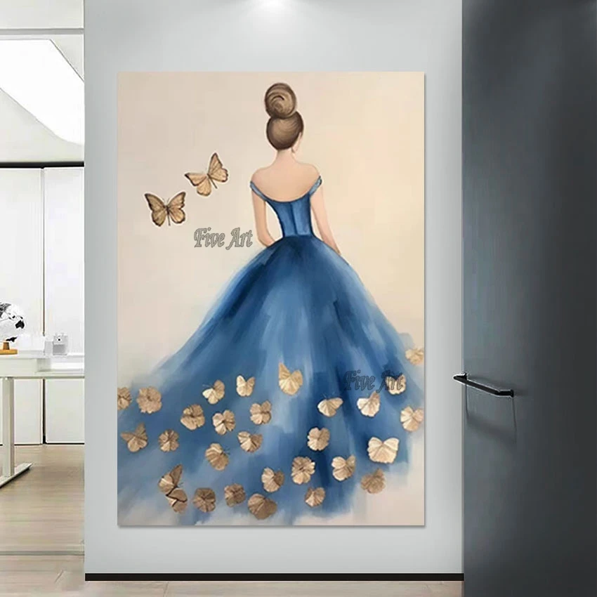 

Sexy Figure Abstract Wall Art Canvas Picture Frameless Artwork Blue Acrylic Texture Design Unframed Ballet Dancer Oil Paintings