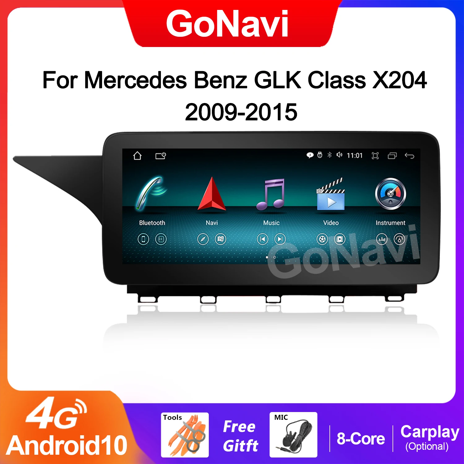 

GoNavi 8 Core Android 10 Car Radio Tablet For Mercedes W246 2011-2018 WIFI 4G SIM BT Carplay Auto GPS Navi Multimedia Player