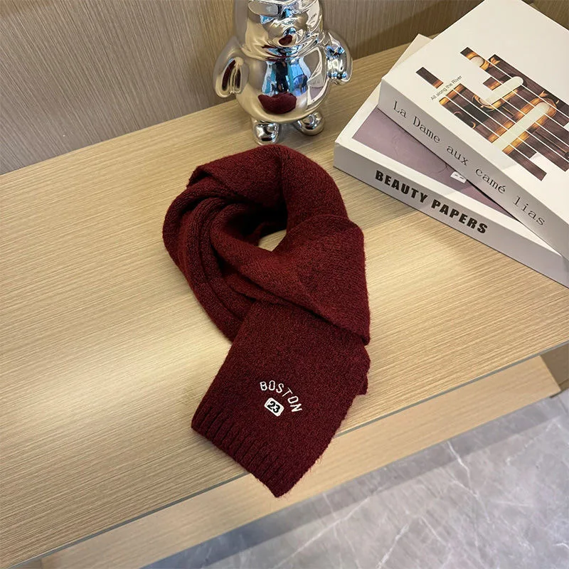 Children's knitted scarf autumn and winter new encola red embroidered letter baby middle-aged children's bib warm windbreak