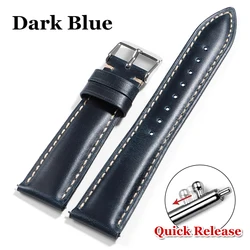 Vintage Brown Oil Wax Leather Watch Strap with Pin Buckle - Head Layer Cowhide - 22mm (Dark Blue)