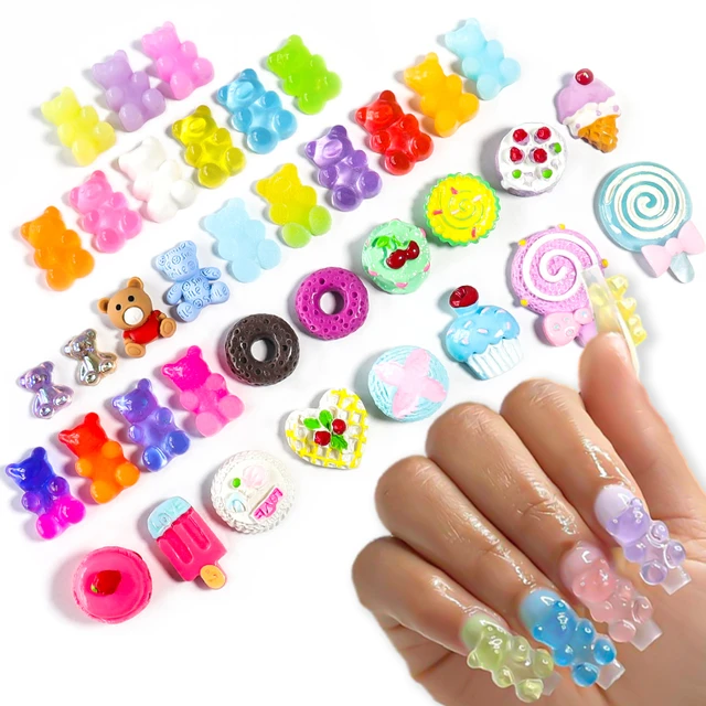 10pcs Jelly Bear Nail Charm Parts 3D Colorful Nail Rhinestones Summer Nail  Art Decoration Manicure Accessories For DIY