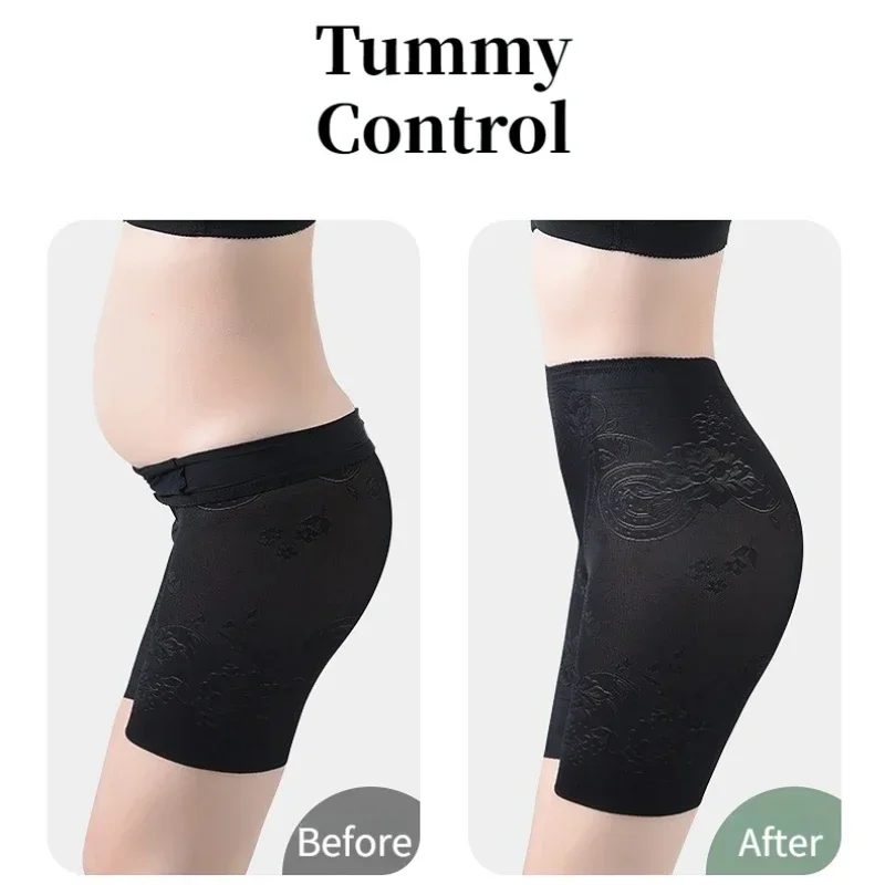 Safety Shorts Seamless Ice Silk Thin Women Postpartum Tummy Control Plus Size Protective Under Skirt Stretch Boxer Briefs