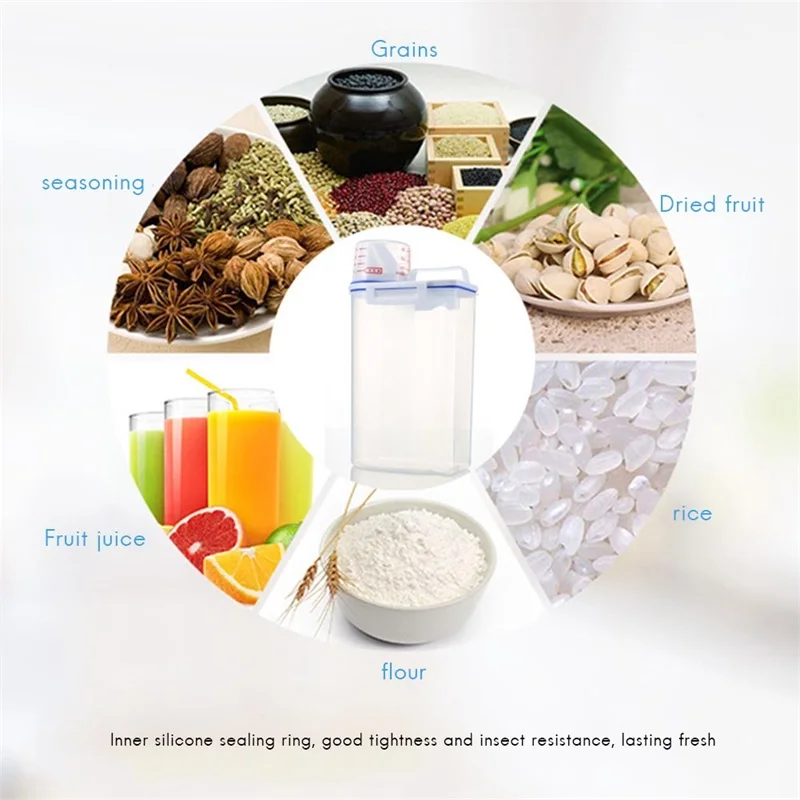 1 PCS Rice Storage Bin 2KG Portable Food Grain Storage Box Rice Storage Box Dispenser Sealed Tank with Measuring Cup 4