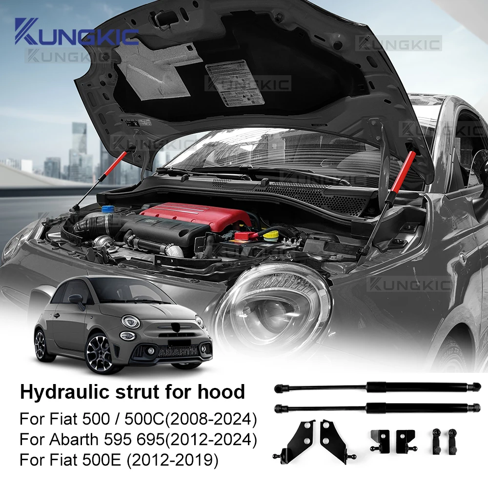 Front Bonnet Gas Struts Hood Lift Supports Shock Rod Arms for Abarth 595 695 2012-/ Fiat 500/500C 2008-/ 500E 2012 -