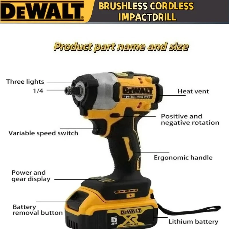 디월트 DCF922 브러시리스 전동 임팩트 렌치, 610N. M 고토크 무선 전동 렌치 20V 충전식 공구