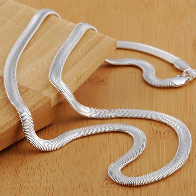  남성용 플랫 스네이크 체인 목걸이, 패션 웨딩 쥬얼리, 16, 18, 20, 22, 24/26 인치, 6mm