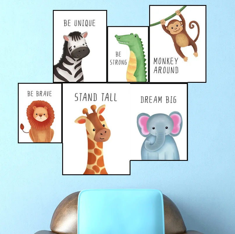 

Cartoon animals canvas drawings children's room decoration paintings posters