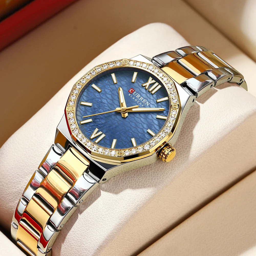 Women's Watch CURREN 2025 Romantic Luxury Dial with Rhinestones Stainless Steel Band Slim Wristwatch for Ladies Waterproof - 4