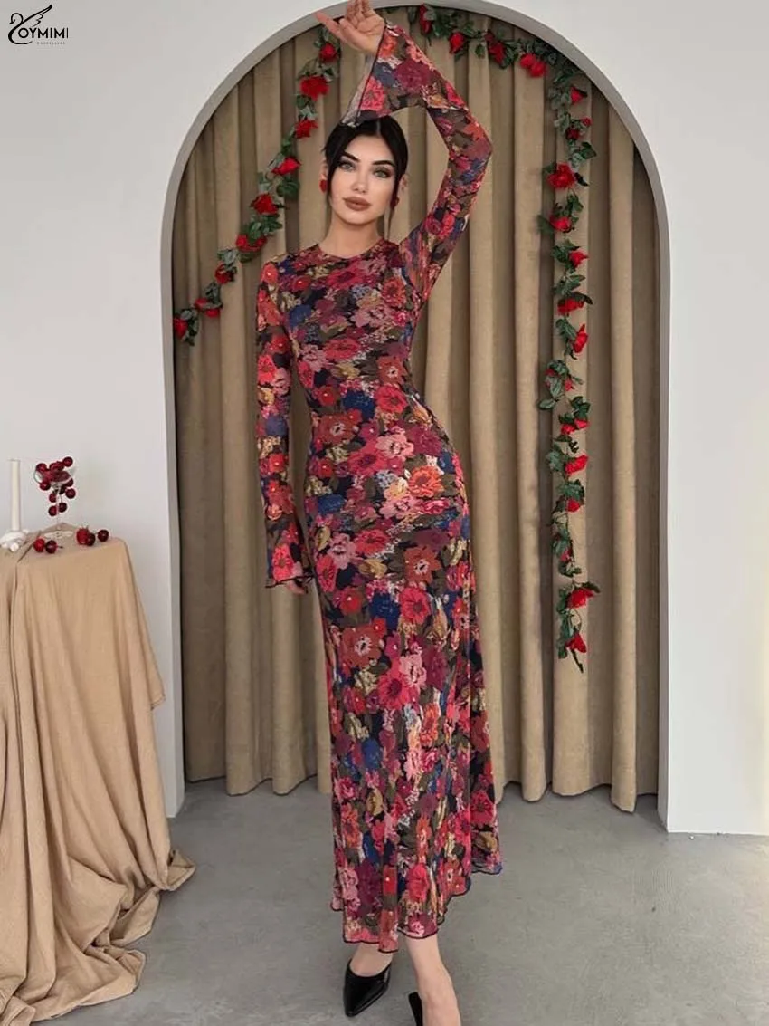 Oymimi فساتين نسائية أنيقة مطبوعة باللون الأحمر مو...