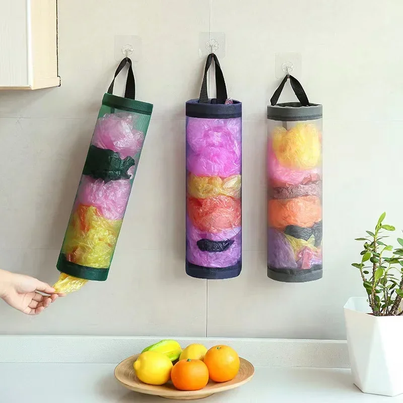 Garbage Bag Holder Home Grocery Bag Holder Wall Mount Plastic Bag Holder Dispenser Hanging Storage Trash Garbage Kitchen Garbage Organizer