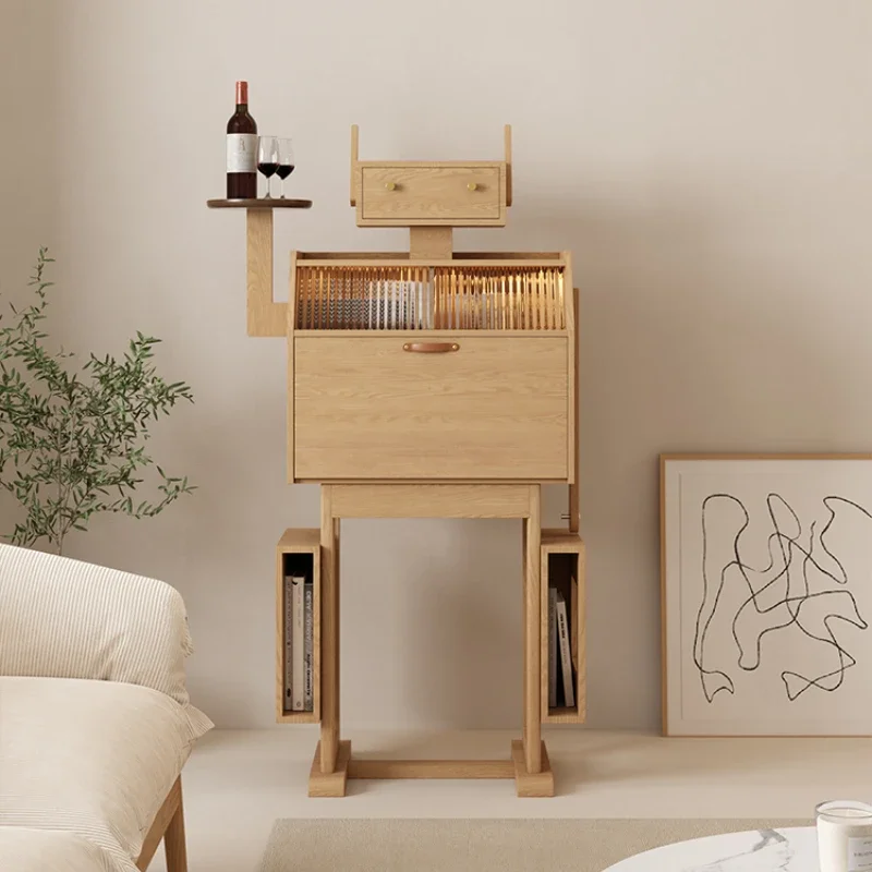 

Robot wine cabinet storage cabinet, solid wood small sideboard, Nordic simple modern bookcase, floor storage cabinet
