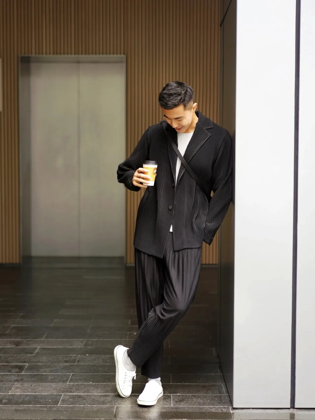 Miyake Pleated Slim Fit Blazer Lifestyle View