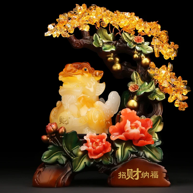 Feng Shui Lucky Golden Toad, Pixiu, Pi Yao, Money Tree Resin Statue, Crafts Ornaments, Gift for Home, Office, Desktop Decor