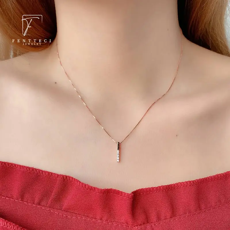 New S925 Sterling Silver Platinum Plated High Carbon Diamond Pendants Necklace for Women Geometric Collarbone Chain Fine Jewelry