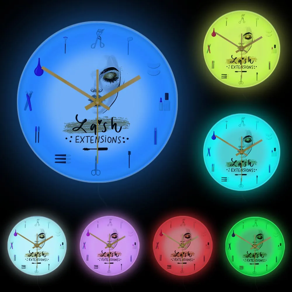 Eyelash Extensions Business Sign Decorative Wall Clock Girly Lash Tools Beauty Salon Clock Fashion Art Girl Room Vanity Decor 6