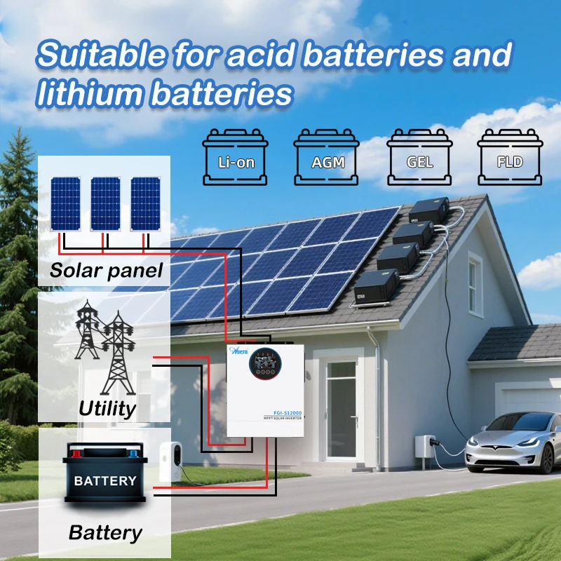 아네른 12KW 6.5KW 5KW 고주파 하이브리드 태양광 인버터 160A 48V 태양광 배터리 충전 듀얼 AC 출력 순수 사인파 인버터