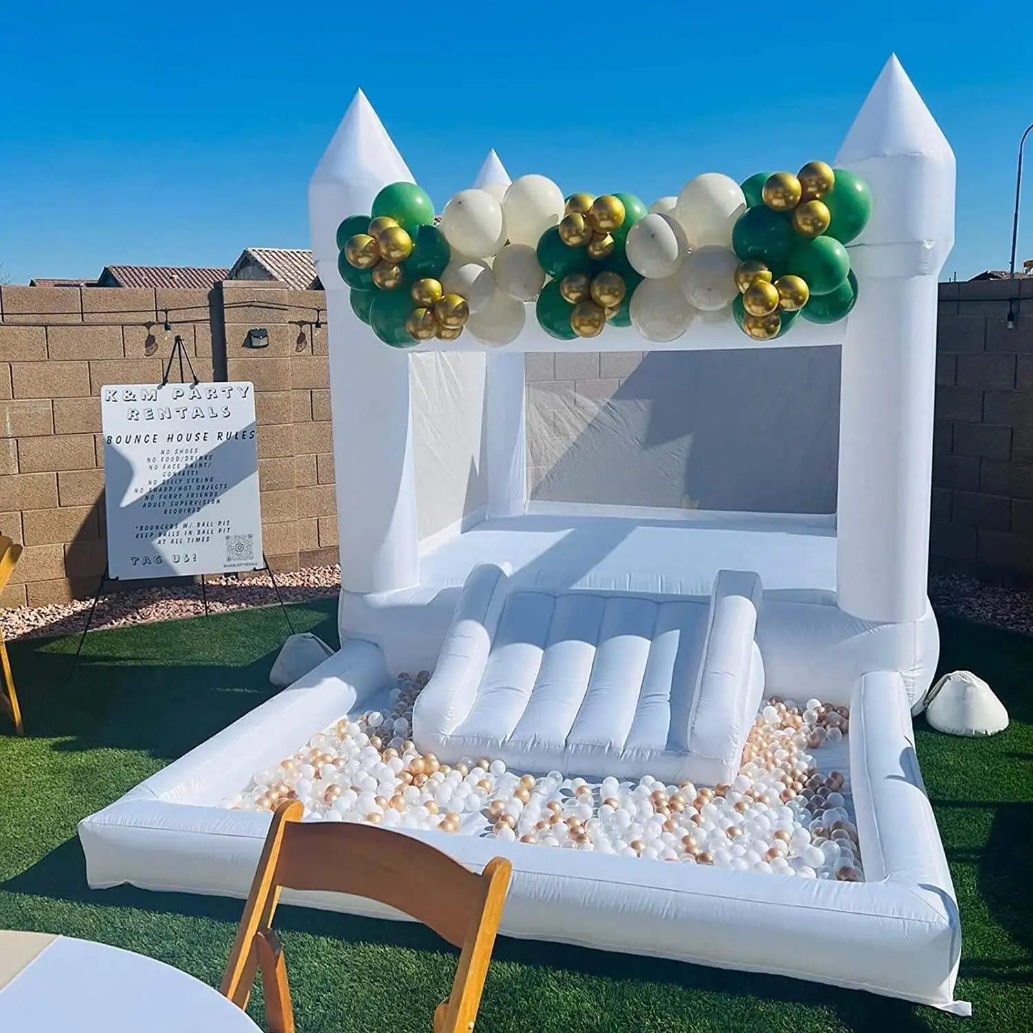 4M Birthday Wedding Party Inflatable White Bounce House With Ball Pit and Slide Bouncer House Commercial Jumping Castle for Kids