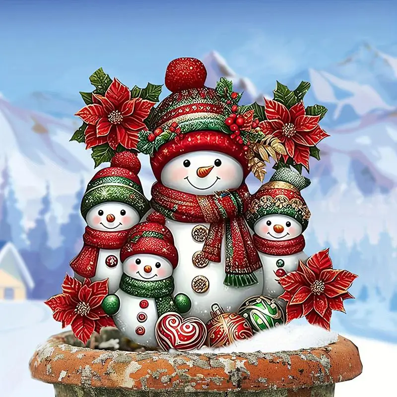 Decorative Garden Stakes Christmas Snowman 2D Acrylic Yard Plug Decor Hand-Painted Outdoor Decorative Tool for Patio Lawn Porch