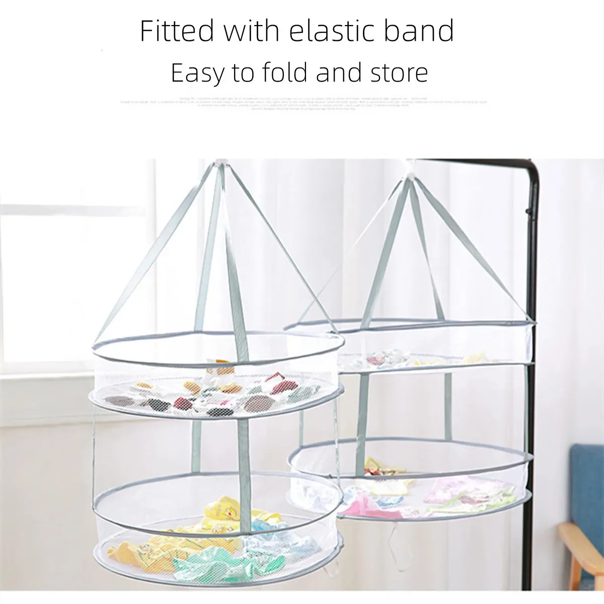 Herb Drying Rack-Folding Mesh Hanging Basket Dryer Net,2Layer Herb Dryer Mesh Hanging,Drying Basket For clothing Food Air Drying 3