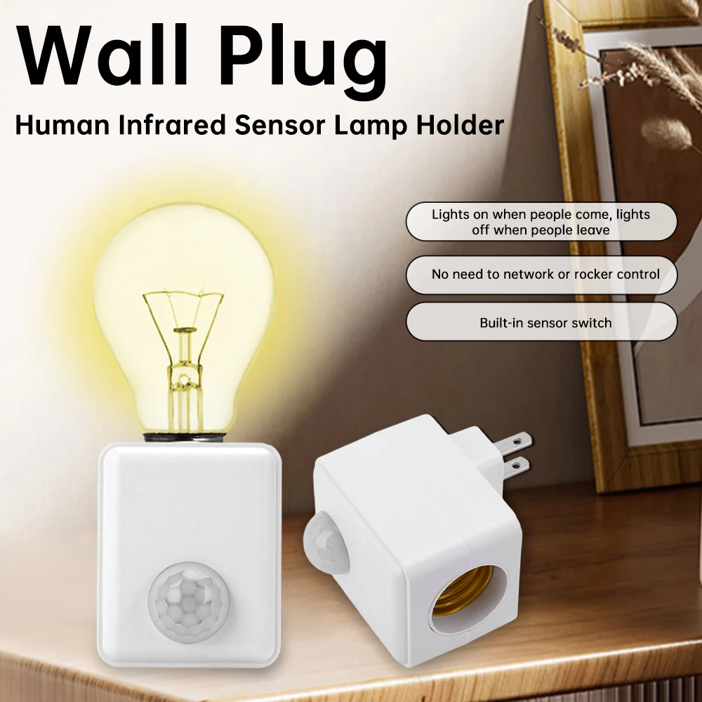 Human Body Infrared Sensing Lamp Socket E27 Threaded Lamp Socket Direct Insertion Wall Lamp Socket With Photosensitive