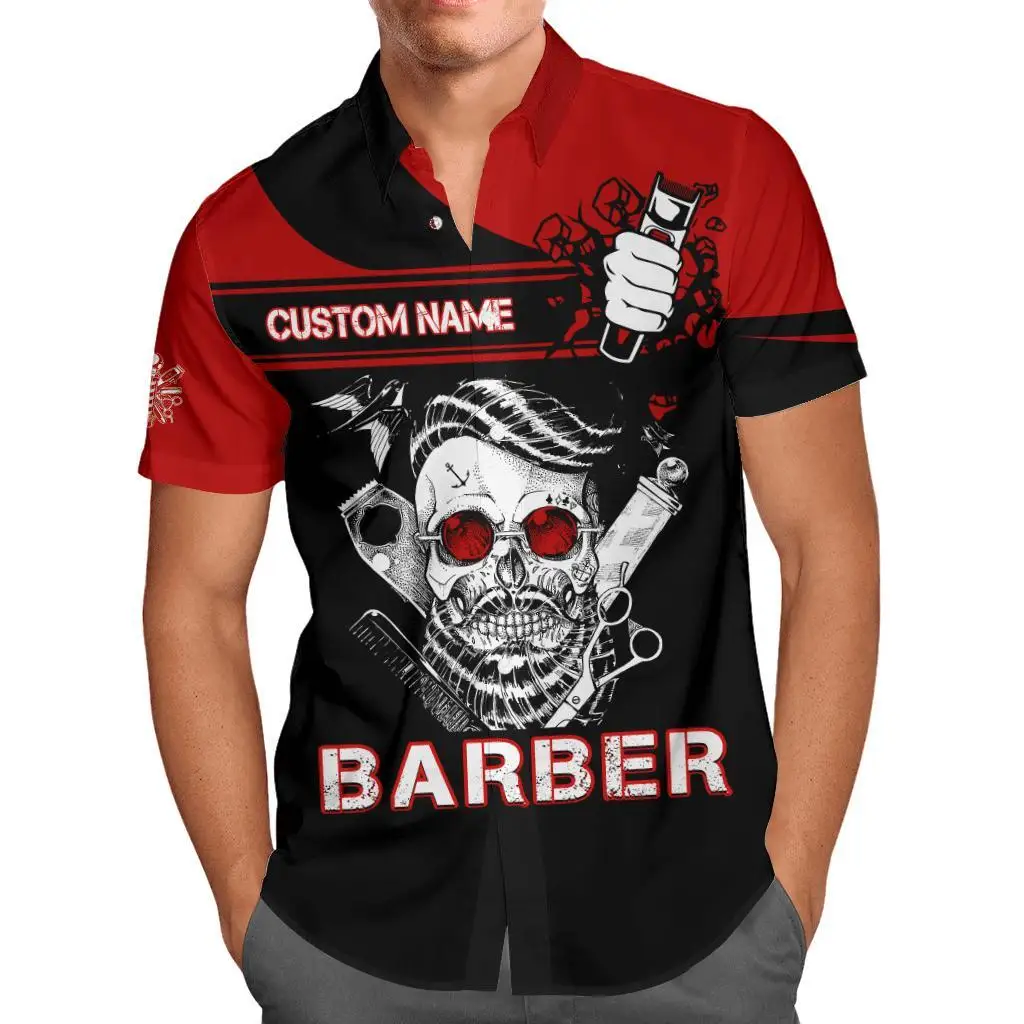 Hawaiian Shirt For Mens Name summer Casual Barber 3D Printed Short sleeve beach Harajuku floral