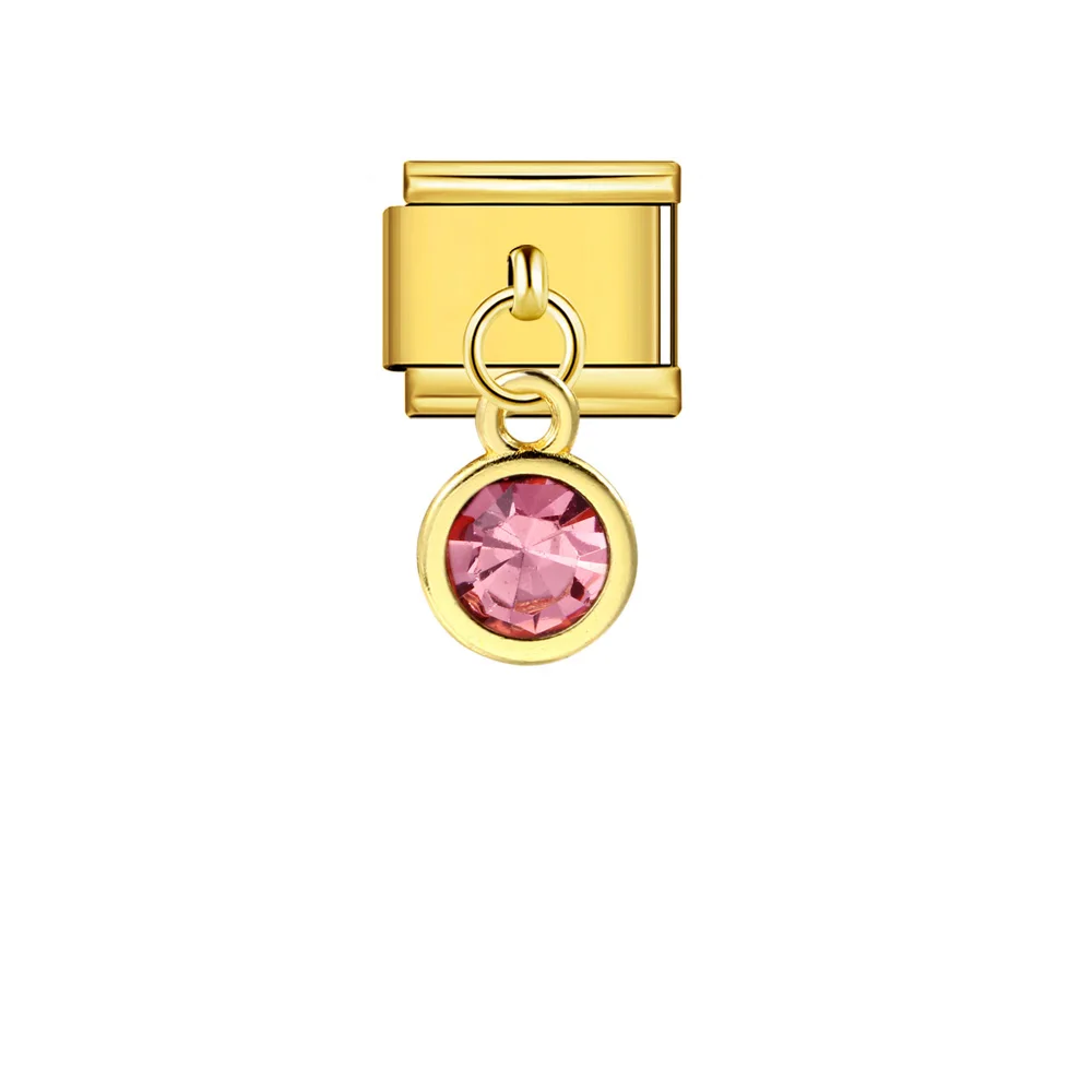 Y2K bunter runder goldfarbener Anhänger mit 12 Geburtssteinen, italienischer Charm-Link, passend für 9 mm Edelstahl-Design-Armbänder, Geschenke, Herstellung von DIY – Detail 8