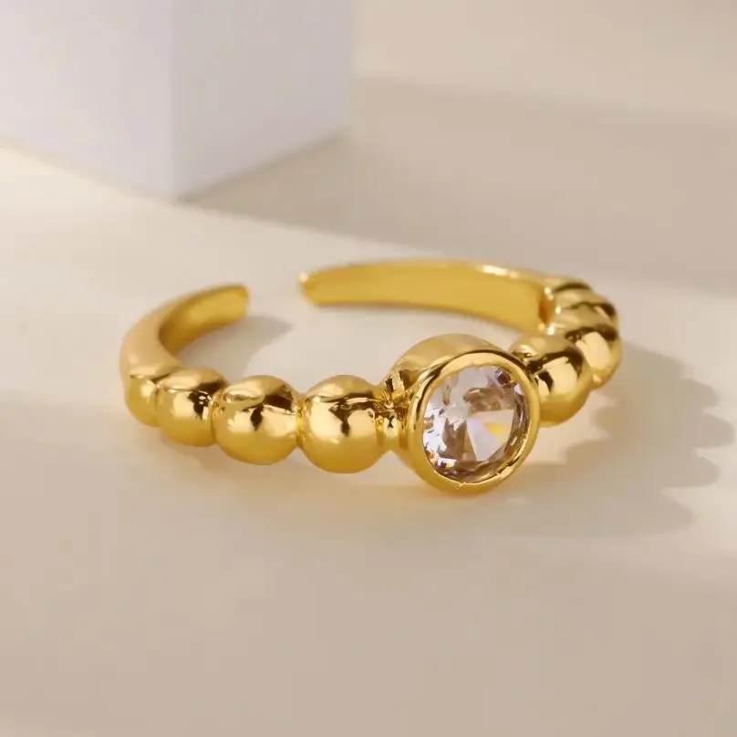 Luxury Zircon Round Rings 18K Gold Plated Crystal Geometric Adjustable Ring