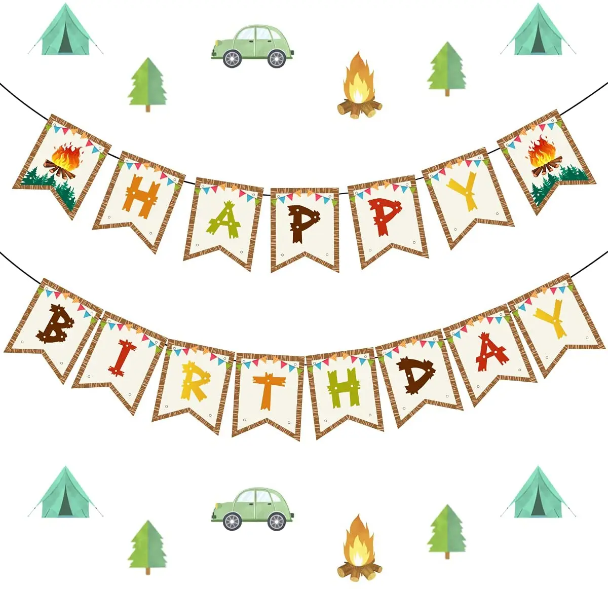 

JOYMEMO Camping Happy Birthday Banner Happy Camper Party Decorations for Boys Girls Yard Camping Theme Birthday Party Supplies