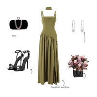 Suninheart Green Dress Women's Evening Dress with Scarf - Lace Up Back High Slit Party Maxi Bodycon Dress for Vacation Wedding - Image 5