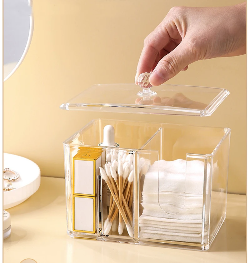 Cotton Swab Holder With Lid Portable Qtip Holder Travel Case Cotton Swab  Jar Clear Acrylic Container Storage Box With Cover For - AliExpress