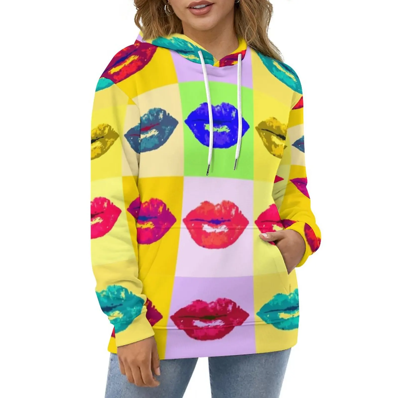 

Pop Art Kiss Hoodies Autumn Colorful Lips Print Hip Hop Oversize Hoodie Long Sleeve Pretty Design Casual Hooded Sweatshirts
