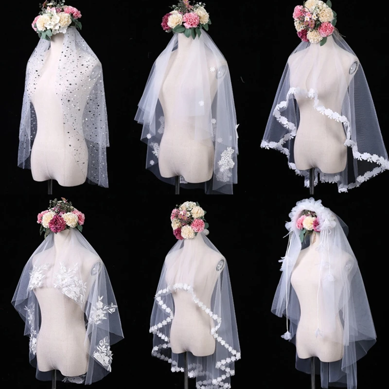 

Bridal Tulle Veil with Comb Sequins Short Lace Veil for Halloween Party Wear Headpiece Theme Party Wedding Costume