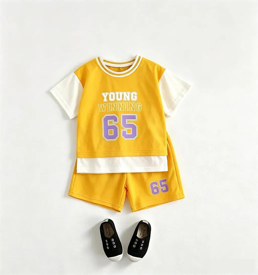 Boys Casual Sports Clothes Short-sleeved Outfits Round Neck TShirt+Shorts 2pcs Summer Clothing Thin Tees Shorts Trendy Wear - 3
