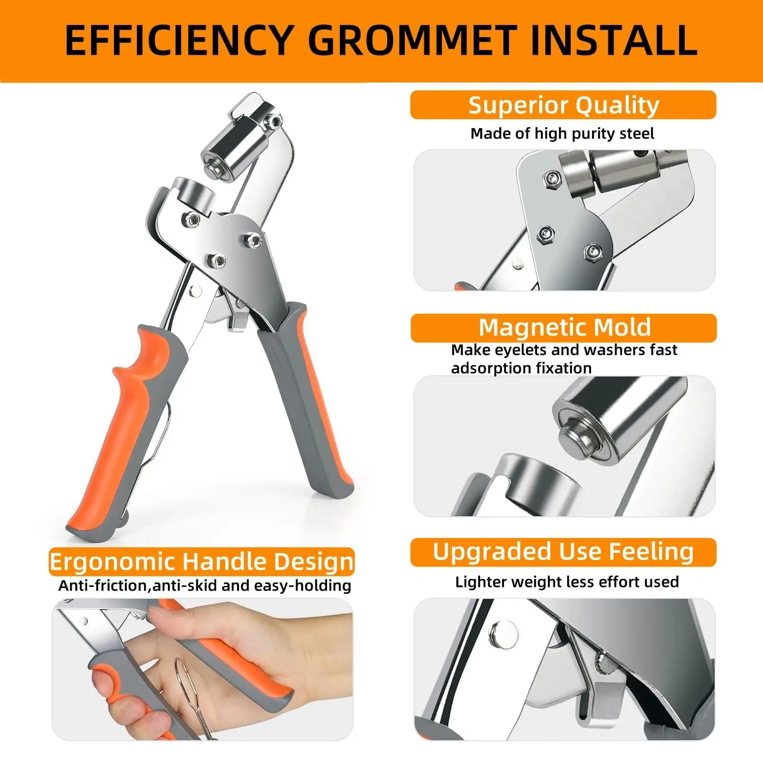 Grommet Pliers Kit Tools Handheld Hand Press Metal Eyelet Hole Punch Plier for Leather Canvas Clothing DIY Tarp Ring 6mm 10mm