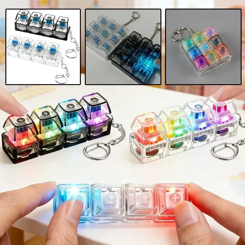 LED 키보드 키체인 피젯 토이 4키 키보드 키캡 피젯 장난감 파티 스트레스 해소 키보드 캡