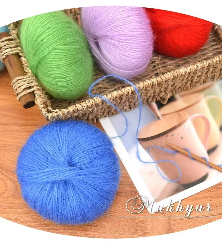 Description Picture 2 of item150g 6 pieces/pack of mohair hand woven DIY material package hollowed out sweater, shawl, scarf thread long mohair yarn ball