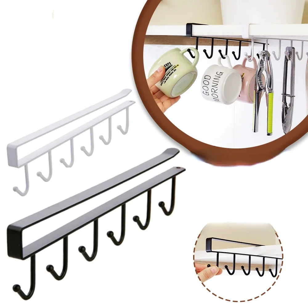 

Storage Hooks Coffee Cup Holder Multifunction Kitchen Bathroom Organizer Metal Under Shelves Hanging Rack Cup Utensils Holder