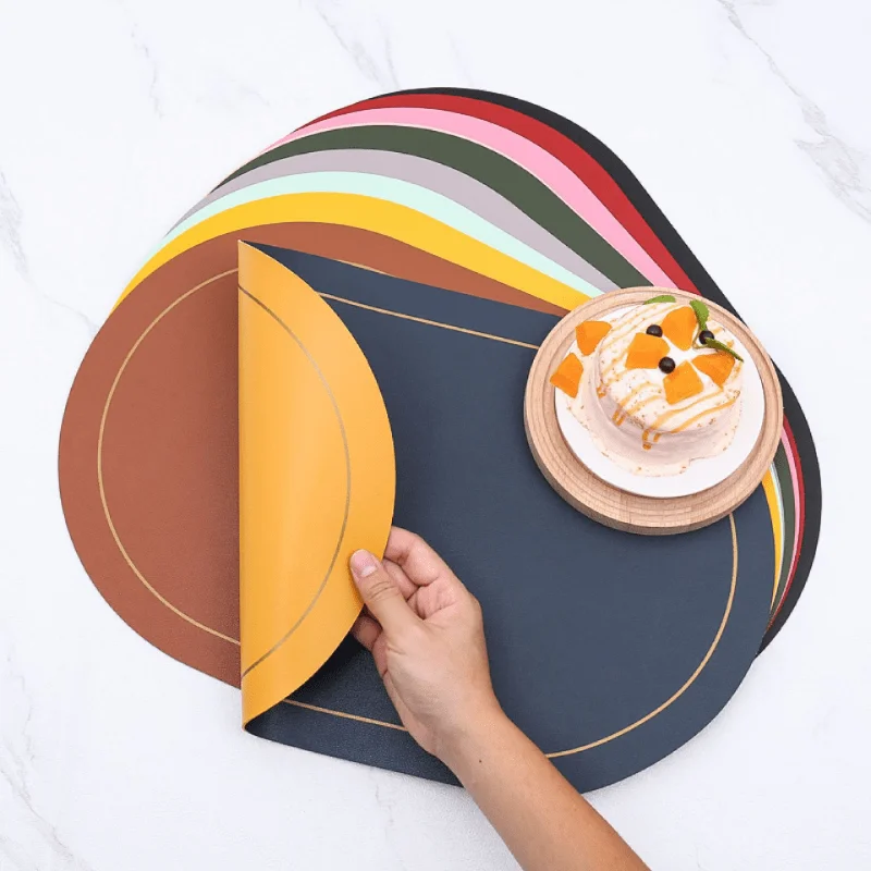 

2pcs Oval PVC Leather Placemat Waterproof Oil-resistant Heat-resistant Anti-scald Dinner Plate And Bowl Mat Tabletop Protection